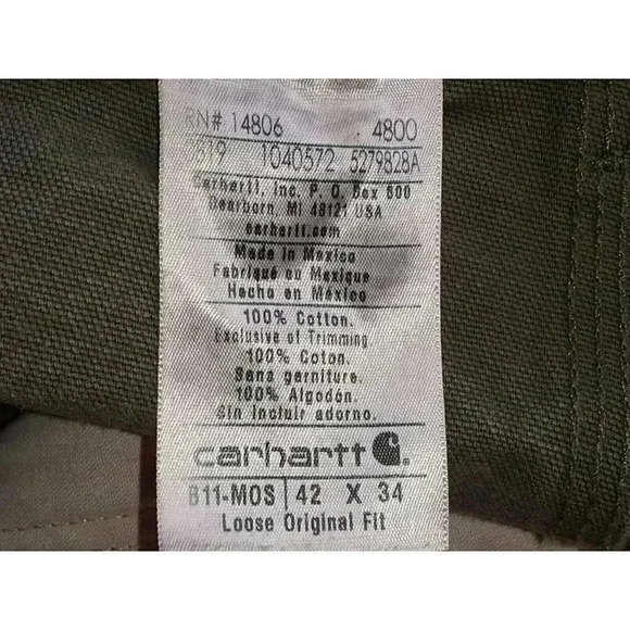 Carhartt Mens Pants Green Carpenter Button Zip Pocket Cotton High Rise 42X34 - Picture 6 of 6